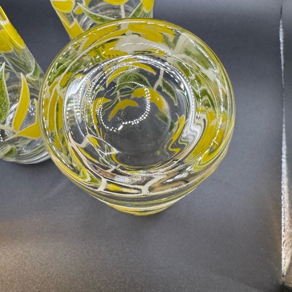 5 VINTAGE CULVER YELLOW & GREEN TULIP GLASSES Tumblers 1970’s 7"T - Picture 5 of 7